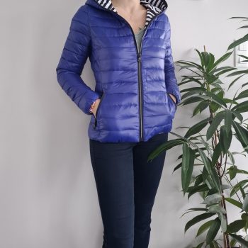Attrait Paris - Doudoune imperméable et matelassé bleu électrique avec capuche