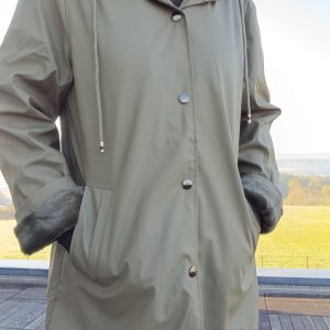 Manteau ciré long fourré imperméable kaki