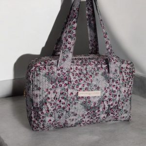 Sac week-end de voyage polochon velours matelassé fleuri animalier