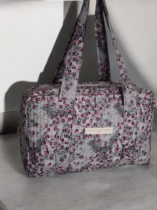 Sac week-end de voyage polochon velours matelassé fleuri animalier