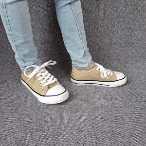 Chaussures baskets en toile paillettes gold - Enfant