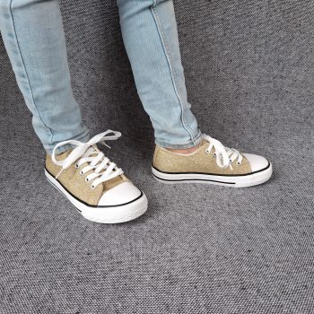 Chaussures baskets en toile paillettes gold - Enfant