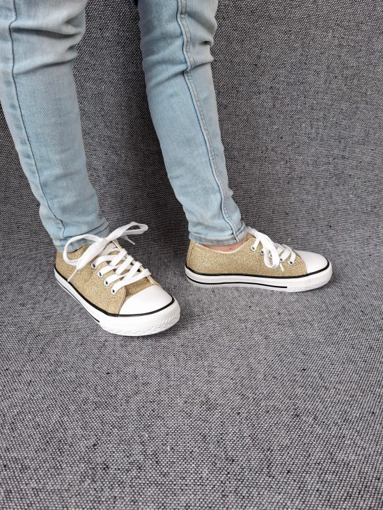 Chaussures baskets en toile paillettes gold - Enfant