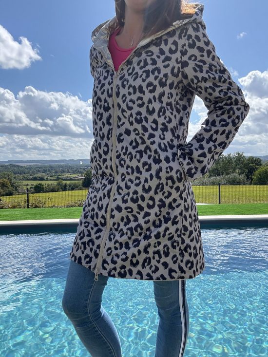 Laura Jo - Imperméable réversible long mi-saison garnissage ouate doré/léopard