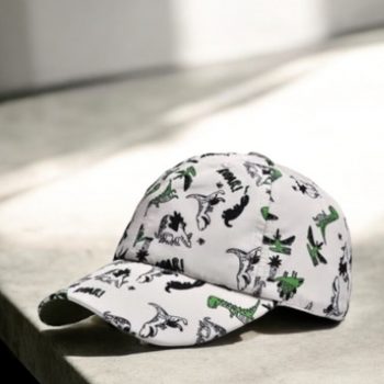 Casquette ENFANT en coton à motifs dinosaures noir et vert