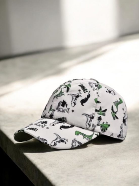 Casquette ENFANT en coton à motifs dinosaures noir et vert
