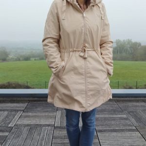 New Lolo - Manteau long BEIGE zip uni réversible imperméable et complètement fourré resserrable à la taille