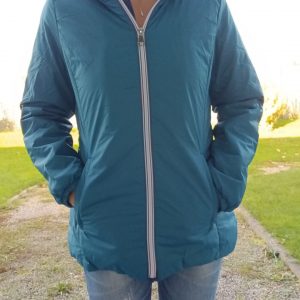 Melya Melody - Manteau court fourré imperméable légerement cintré bleu canard