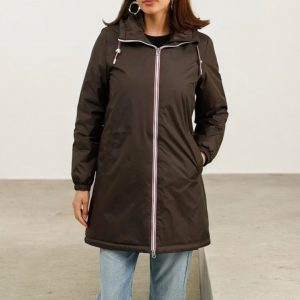 Laura Jo - Imperméable long doublé en fausse fourrure cordon tricolore couleur marron chocolat