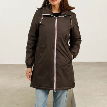 Laura Jo - Imperméable long doublé en fausse fourrure cordon tricolore couleur marron chocolat