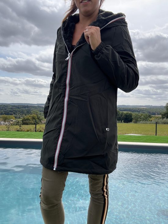 New Lolo - Manteau long kaki réversible imperméable fourré fausse fourrure