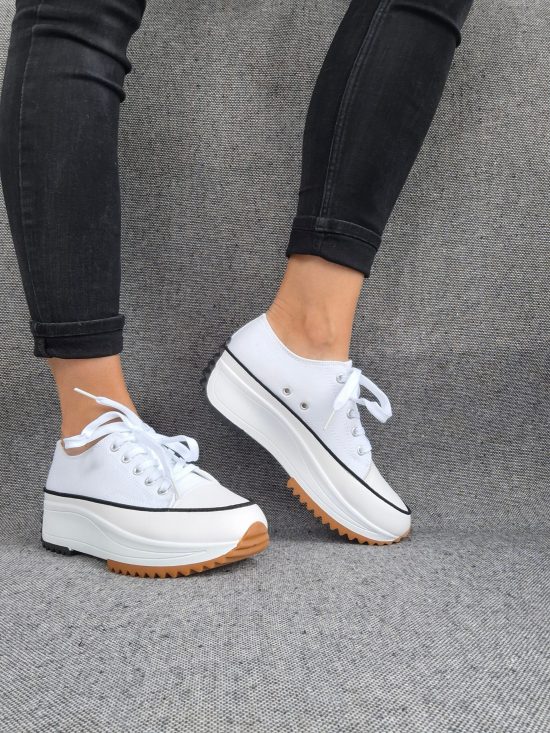 Chaussures baskets basses plate-forme tissu toile blanc