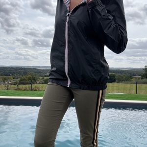 New Lolo - Manteau court mi fesses léger imperméable réversible noir capuche intérieur marin rayé noir blanc - Curvy