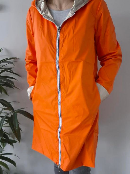 Laura Jo - Imperméable réversible long sans garnissage ouate couleur orange doré