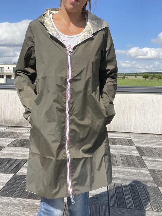 Laura Jo - Imperméable réversible long sans garnissage ouate couleur kaki/doré - Curvy