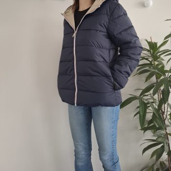 Doudoune manteau imperméable court réversible matelassé bleu marine doré