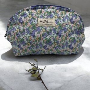 Trousse de toilette maquillage coton matelassé liberty violet parme et vert