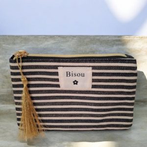 Pochette en tissu rayée noir et blanc “Bisou”