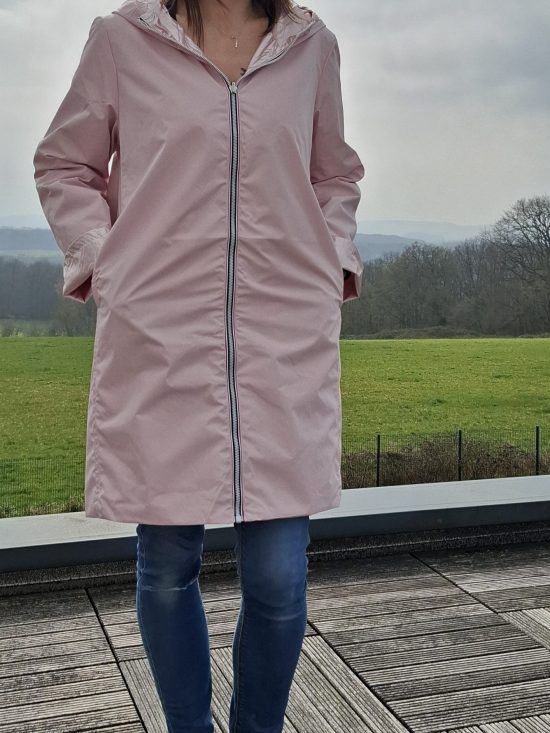 Melya Melody - Manteau léger long rose réversible imperméable rose brillant