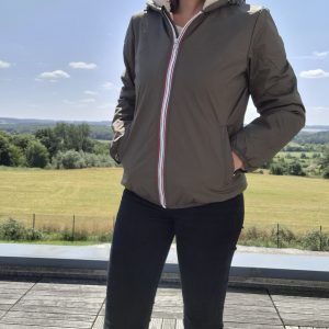 Laura Jo - Imperméable fourré court fausse fourrure kaki intérieur imitation sherpa beige