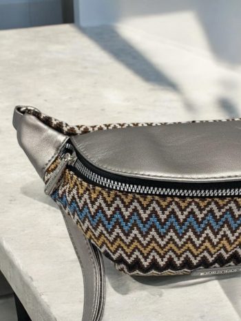 Sac banane simili cuir et tissu argenté – Image 14