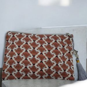 Pochette tissu coton à motif bohème rouge intérieur coton