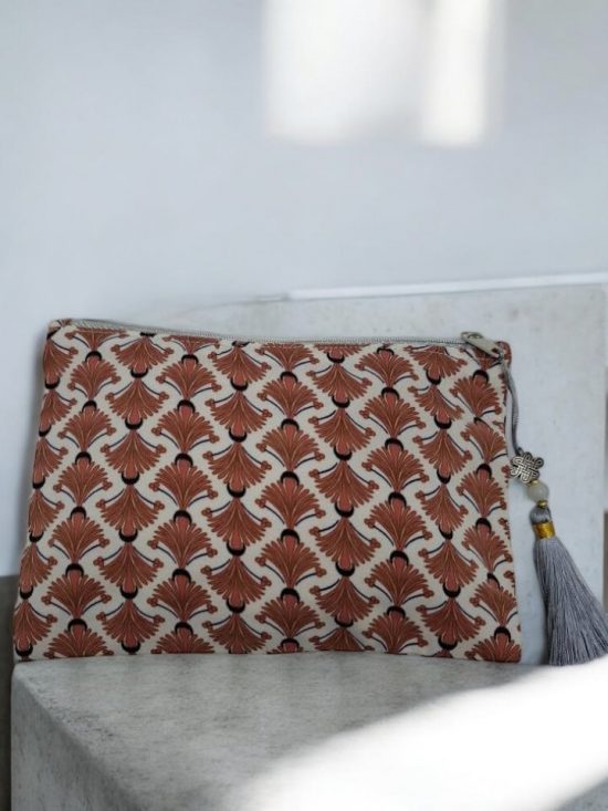 Pochette tissu coton à motif bohème rouge intérieur coton