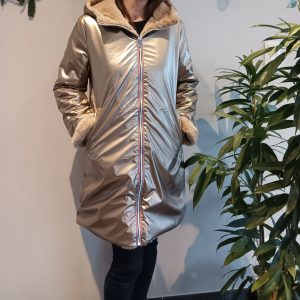 Melya Melody - Manteau long fourré fausse fourrure réversible imperméable doré