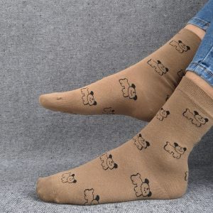 Paire de chaussettes marrons en coton à motifs chiens noirs