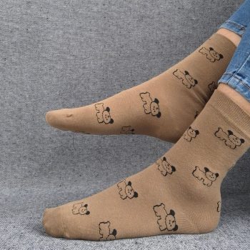 Paire de chaussettes marrons en coton à motifs chiens noirs