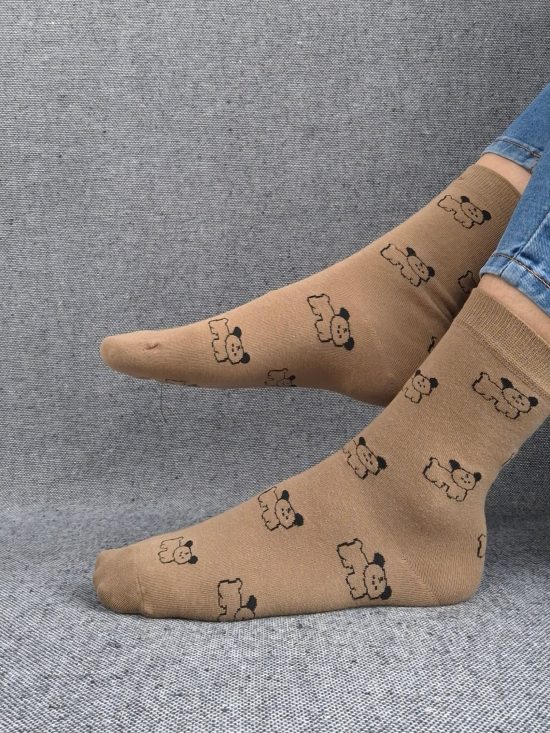 Paire de chaussettes marrons en coton à motifs chiens noirs