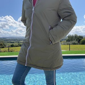 Melya Melody - Manteau long réversible et imperméable matelassé kaki clair/doré