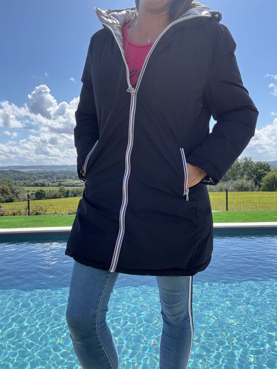 Melya Melody - Manteau long réversible et imperméable matelassé noir/doré