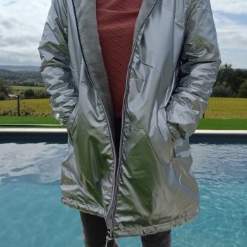 New Lolo - Manteau long argenté réversible imperméable fourré fausse fourrure
