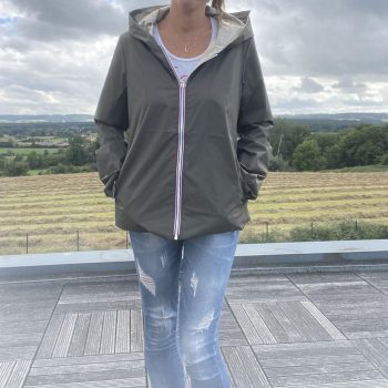 Laura Jo – Imperméable réversible court sans garnissage ouate mi-saison couleur kaki/doré