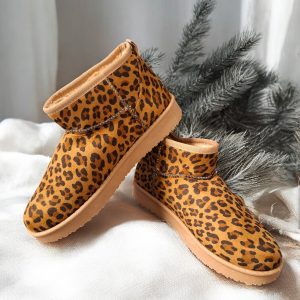 Bottines basses fourrées fausse fourrure léopard camel