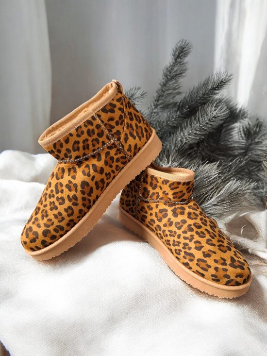 Bottines basses fourrées fausse fourrure léopard camel