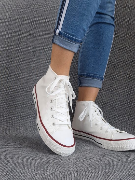 Chaussures baskets hautes simili cuir blanc style converse