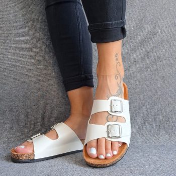 Chaussures sandales type birk à 2 brides blanches