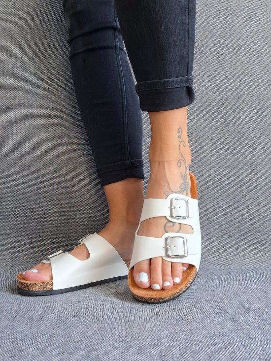 Chaussures sandales type birk à 2 brides blanches