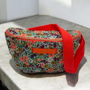 Sac banane en coton liberty fleuri orange  « La Ptite cachottière »