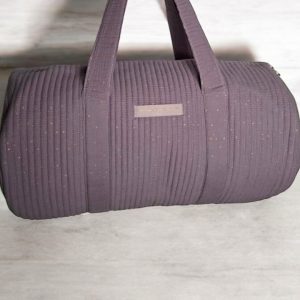 Sac polochon en coton matelassé violet parme à pois dorés 'La Ptite Cachotiere'
