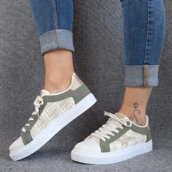 Chaussures baskets blanches kaki motif étoile style sneakers