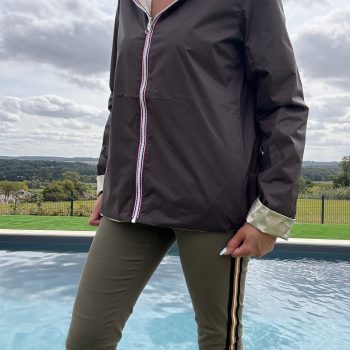 Laura Jo - Imperméable réversible court sans garnissage ouate mi-saison couleur marron chocolat/doré
