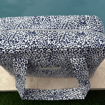 Sac week-end de voyage polochon coton fin léopard bleu marine blanc