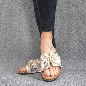 Chaussures sandales type birk 1 bride tissu toile de jouy beige noir