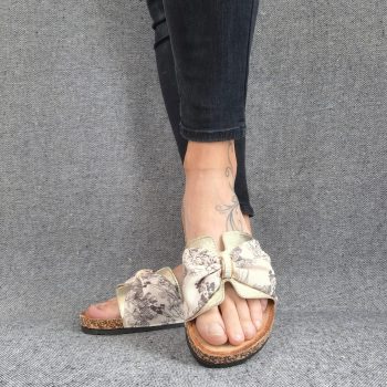 Chaussures sandales type birk 1 bride tissu toile de jouy beige noir