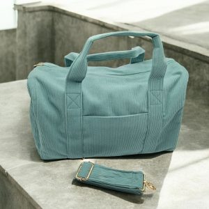Sac week-end polochon vert d'eau bleu effet velours cotelé avec sangle unie