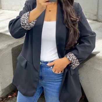 Veste blazer noir avec détails léopard