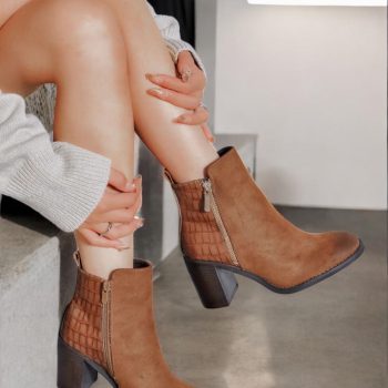 Chaussures boots à talon haut bi-matières